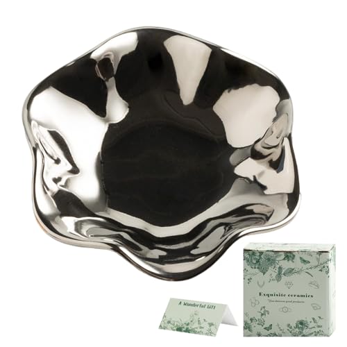 BEUNAIZER Jewelry Dish Tray, Ring Dish, Ceramic Trinket Tray, Key Bowl | Color box packing makes it more gift-ready for birthdays, holidays, friends, sisters, daughters, mothers or daily use. - color: silver
