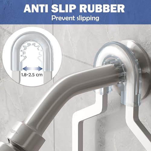 Aluminum Shower Caddy Hanging for Handheld Showerheads, Never Rust Shower Organizer with Hooks Holder Toothbrush Holder，Over Showerhead Caddy for Bathroom - color: Silvery
