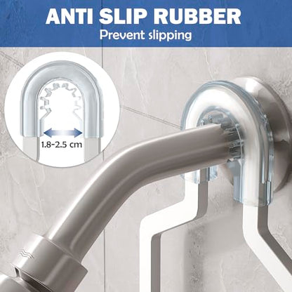 Aluminum Shower Caddy Hanging for Handheld Showerheads, Never Rust Shower Organizer with Hooks Holder Toothbrush Holder，Over Showerhead Caddy for Bathroom - color: Silvery