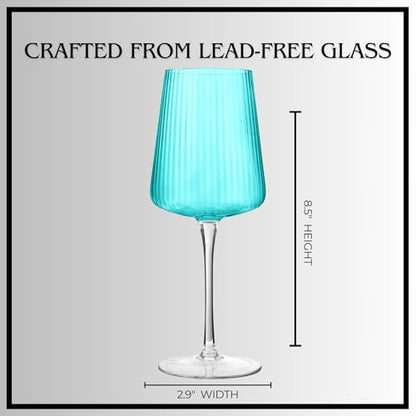 ARTLAND Soho Optic 14 oz Goblet, Set of 4 - Elegant Design, Versatile Use for Wine, Cocktails, Beverages, Durable Construction, Great for Gatherings, Easy to Clean, Thoughtful Gift Idea (Turquoise) - color: Light Turquoise, style: Goblet (4-Piece)
