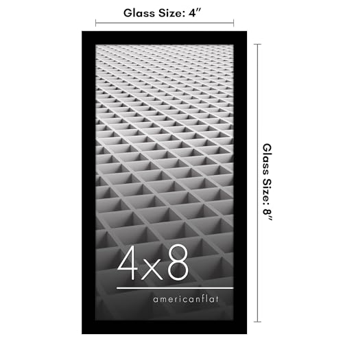 Americanflat 4x8 Picture Frame - Slim Molding - Black | Shatter-resistant glass, wall or tabletop display with included easel, triangle hangers included, secure turn-tab backing - color: Black, size: 4x8
