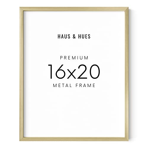 HAUS AND HUES 16x20 Gold Picture Frame - Modern Aluminum Wall Art Display - Lightweight 16x20 Frame for Posters, Prints, Photos - Ready-to-Hang Vertically & Horizontally - color: Gold Metal, size: 16x20 in, style: Set of 01