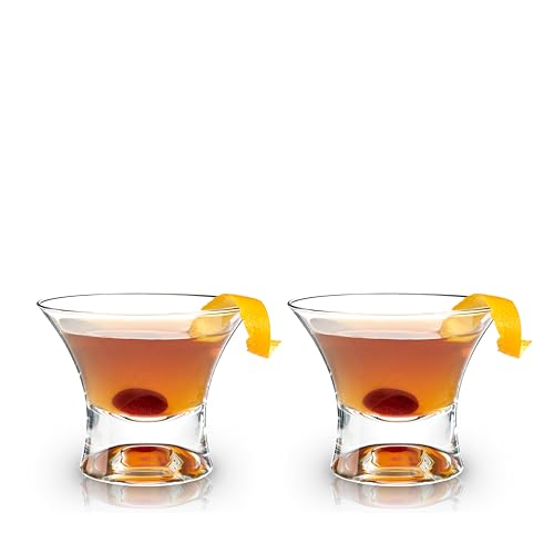 Viski Heavy Base Stemless Manhattan Glasses Set of 2 - Premium Crystal Cocktail Glass, Stemless Martini Glasses, Cocktail Glass Gift Set, 7 oz - style: Classic