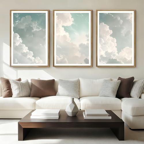 ANHUIB Large Sky Wall Art White Cloud Wall Art Nature Landscape Wall Decor Set of 3 for Living Room Bedroom Dining Room 16x24 Inch - color: Sky Cloud, size: 24"L x 16"W