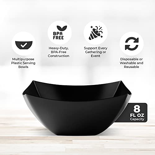 4 Pack Disposable Black Plastic Serving Bowls Square Party Candy Use 8oz | Square Design. Disposable Party Tableware. Salad, Fruit & Candy Use. Candy Buffet Containers. Black Plastic. - color: Black, size: 8 OUNCE