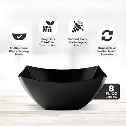 4 Pack Disposable Black Plastic Serving Bowls Square Party Candy Use 8oz | Square Design. Disposable Party Tableware. Salad, Fruit & Candy Use. Candy Buffet Containers. Black Plastic. - color: Black, size: 8 OUNCE