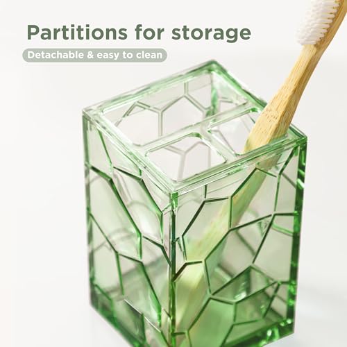 HBlife Bathroom Accessories Set, Acrylic Bathroom Counter Set of 4 | Boho acrylic bathroom decor, 4-pc: holder, soap, tumbler, dish, Easy-clean & rustproofd, Ideal housewarming gift - style: Green