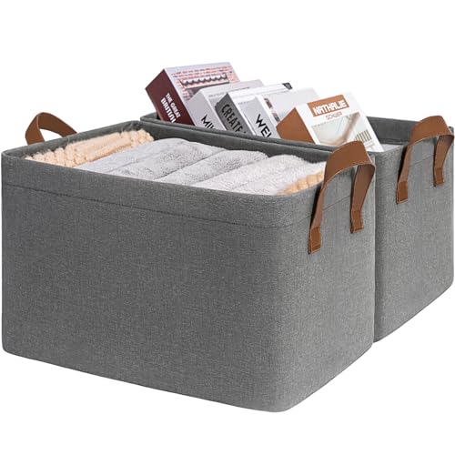 CHICVITA 30L Large Closet Storage Bins with Handles, 2-Pack, Grey | 16 ¾" L x 11" W x 9¾" H, Metal Frame, Clothes, Towels, Toys & Daily Essentials Storage, Closet & Shelves Organization - color: Grey, size: 16 ¾" L x 11" W x 9 ¾" H