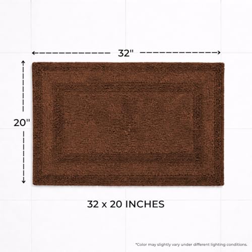 Akiko 100% Cotton Bath Mat, Soft Plush Reversible Bathroom Rug 20x32 Brown | Bath Mats for Bathroom Absorbent Quick Dry Anti-Skid Machine Washable Bath Mats for Bathroom Shower Bathtub - color: Chocolate