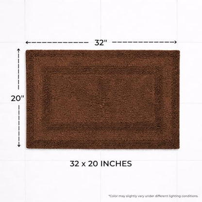 Akiko 100% Cotton Bath Mat, Soft Plush Reversible Bathroom Rug 20x32 Brown | Bath Mats for Bathroom Absorbent Quick Dry Anti-Skid Machine Washable Bath Mats for Bathroom Shower Bathtub - color: Chocolate