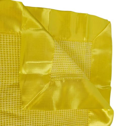 Thermal Waffle Knit Throw Blanket Satin Trim Yellow 50" x 60" | Adult throw blanket with soft lightweight waffle knit design, satin trim & breathable layer for couch, bed & living room use. - color: Yellow - Satin Trim