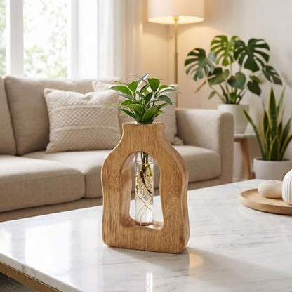 Plant Propagation Station with Glass Test Tube Vases, Wooden Stand Planter Terrariums for Hydroponic Plant Cuttings, Home Office Desktop Decor, Gift for Plant Lovers - size: 4.3"x6.5"