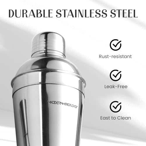 Cocktail Shaker Set - Bartender Kit with Pine Stand | Leak-Proof Design | Includes Martini Shaker, Jigger, Strainer, Spoon, Tongs | Perfect Bar Tools Gift for Home Mixology (Silver) - color: Silver / Light Stand, size: 8 Pieces