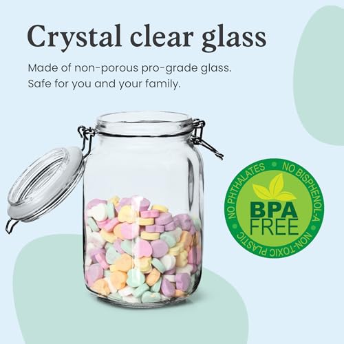 Set of 3 Glass Mason Jar with Airtight Lid 50 Ounces | Glass Storage Container for Food, Flour, Pasta, Coffee, Candy, Dog Treats, Snacks - size: 50 oz 3 Pack