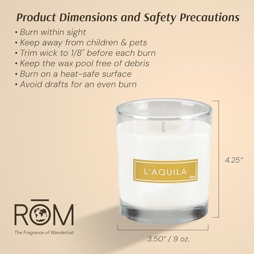 L'Aquila Fig and Bergamot Candle, Plant-Based Wax, 9oz, RŌM Fragrance