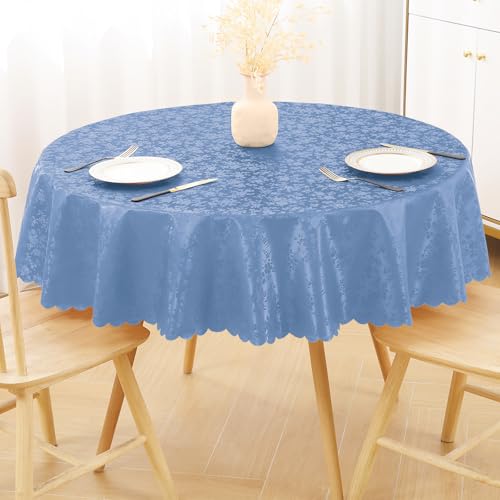 Smiry Round Waterproof Heavy Duty Vinyl Tablecloths, 70 x 70 Inch | Wipeable Washable Floral Embossed Table Cover for Kitchen and Dining Room, Indoor & Outdoor Use, Haze Blue - color: Haze Blue, size: 70" (Round)