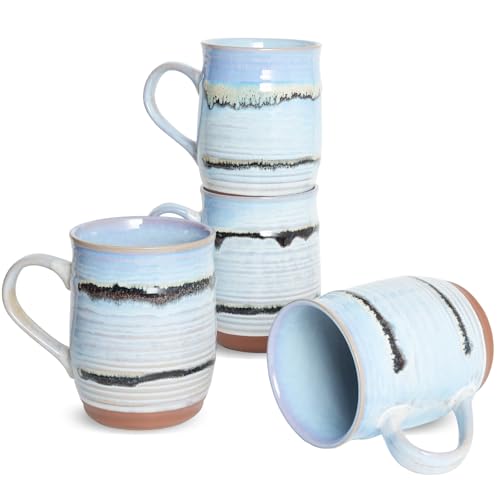 Bosmarlin Ceramic Coffee Mug Set of 4, 23 Oz, Coffee Cups with Big Handle, Microwave and Dishwasher Safe (Purple Blue) - color: Purple Blue
