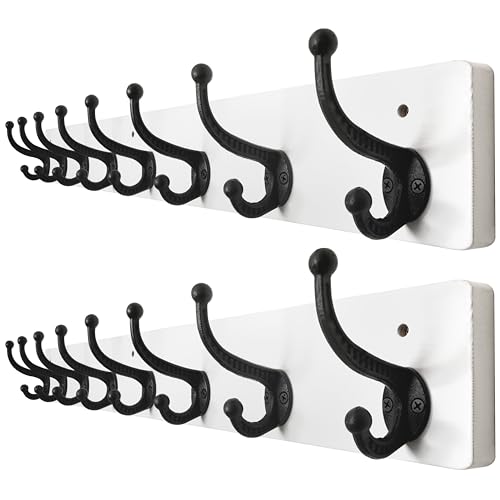 WEBI Rustic Coat Rack Wall Mount,35.43" Long 8 Cast Iron Coat Hooks Wall Mounted,Heavy Duty Wall Coat Hanger Hooks for Hanging Coats,Clothes,Black on White,2 Packs - color: White, size: 35 Inch(2 Packs)