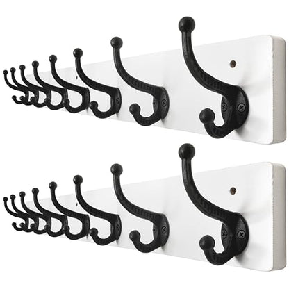 WEBI Rustic Coat Rack Wall Mount,35.43" Long 8 Cast Iron Coat Hooks Wall Mounted,Heavy Duty Wall Coat Hanger Hooks for Hanging Coats,Clothes,Black on White,2 Packs - color: White, size: 35 Inch(2 Packs)