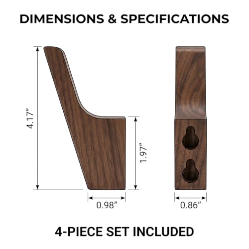 4pcs Wood Wall Hooks Rustic Wood Coat Hooks, Minimalist Hat Backpack Jacket Towel Hangers Decorative Mounted Pegs Durable Wall Hooks for Entryway Bathroom and Kitchen