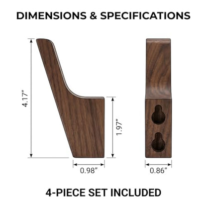 4pcs Wood Wall Hooks Rustic Wood Coat Hooks, Minimalist Hat Backpack Jacket Towel Hangers Decorative Mounted Pegs Durable Wall Hooks for Entryway Bathroom and Kitchen