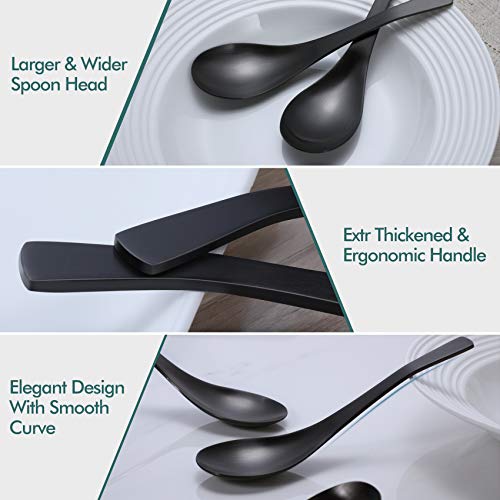 HIWARE Matte Black Thick Heavy-Weight Soup Spoons, Stainless Steel Soup Spoons, Table Spoons, Set of 6 - color: Black