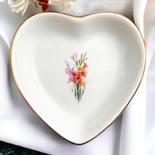 August Gladiolus Flower Ring Dish-Floral Jewelry Dish for Hippie,Nature,Pace-January Flower for Mom,Mother-in-law,Step Mom,Godmother,Aunt,Grandma,Sister,Friend-Virgo Birthday Gifts - style: 8 - August (Gladiolus)