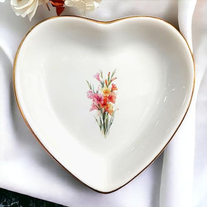 August Gladiolus Flower Ring Dish-Floral Jewelry Dish for Hippie,Nature,Pace-January Flower for Mom,Mother-in-law,Step Mom,Godmother,Aunt,Grandma,Sister,Friend-Virgo Birthday Gifts - style: 8 - August (Gladiolus)