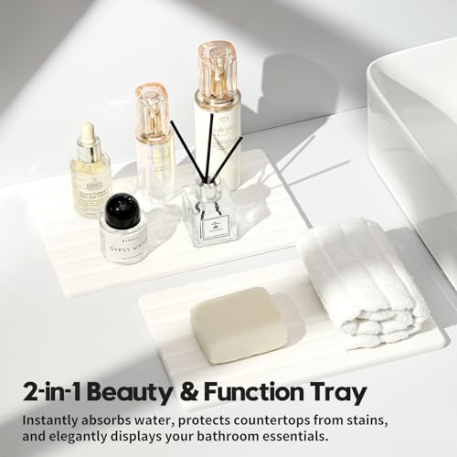 2PCS Water Absorbing Stone Drying Tray Mat for Bathroom Sink & Kitchen Counter Organizer, Quick Dry Dish Soap Dispenser Sponge Holder, Vanity Sink Caddy, Drink Bar Coaster, White - 10"*6" - color: 2pack-10"x 6" - White