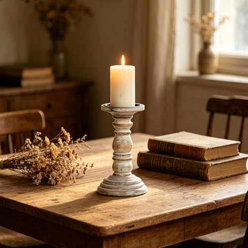 Hosley Set of 2 High Wood Candle Holder 8 Inch High for Pillar Wax Candles Flameless Candle. Distress Finish Candleholder. Ideal Gift for Wedding Party Home Spa Reiki Aromatherapy Candle Gardens O4 - size: 8 inch high x 2 Count