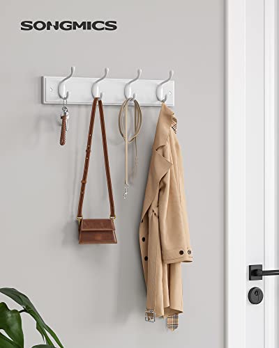 SONGMICS Wall-Mounted Coat Rack, Hook Rack, 4 Dual Metal Hooks, White | For Coats, Bags, Keys, in the Entryway, Bedroom, Living Room ULHR23WT - color: White, size: 1 Pack-4 Hooks, style: Without Shelf