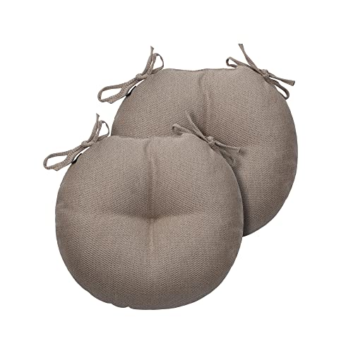 Magpie Fabrics 15" Round Bistro Seat Cushions with Ties, Set of 2, Waterproof All Weather Tufted 4" Thick Patio Chair Pads for Home Garden Dining Metal Stool - Brown - color: Brown