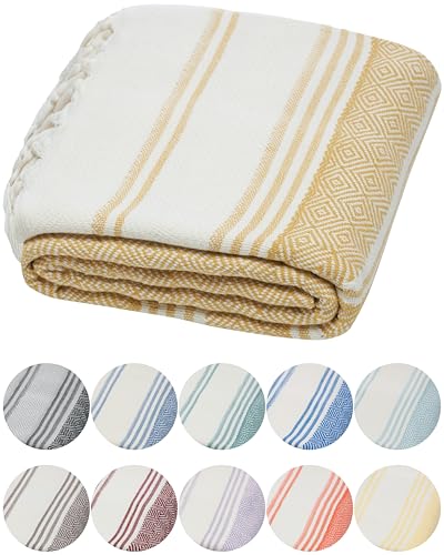 DEMMEX Organic Diamond Turkish Bath & Beach Towel | 100% Oeko-TEX Certified Turkish Cotton, Ultra-Soft, Quick-Dry, Lightweight, Compact & Oversized Luxury Peshtemal Towel, Prewashed, 71"x36", Mustard - color: Mustard