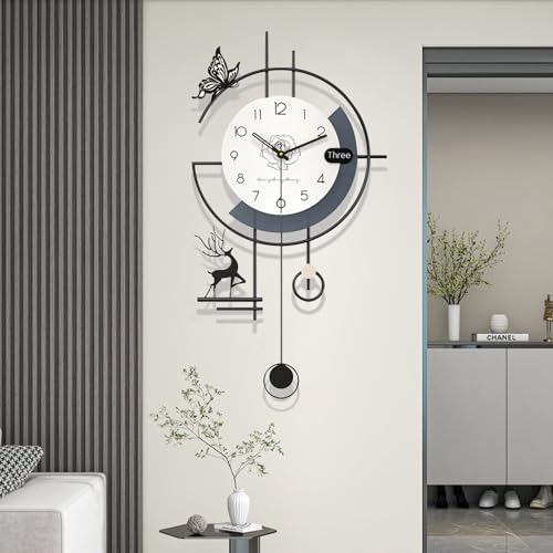 Modern Wall Clock, Large Wall Clocks for Living Room Decor, 3D Silent Clock Wall Decor, Battery Operated, Non Ticking Wall Clock for Bedroom Office Kitchen Decoration (Black White, 17.7X33.5 Inch) - size: 17.7X33.5 Inch