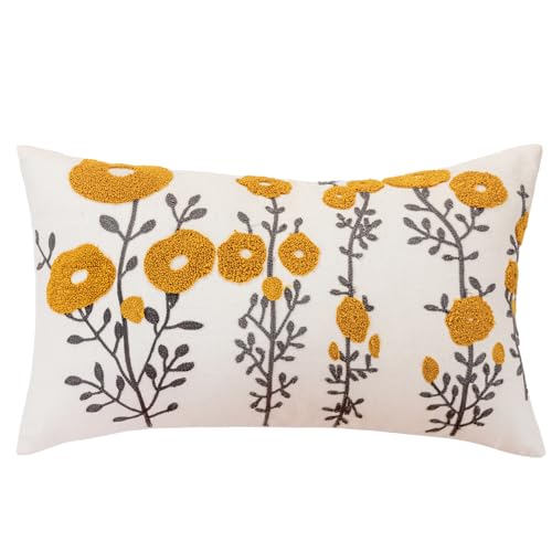 vctops Boho Floral Tufted Decorative Throw Pillow Cover Botanical Embroidered Cotton Cushion Cover for Couch Sofa Bed (Flower C,12"x20") - color: Flower C, size: 20" x 12" (Pack of 1)