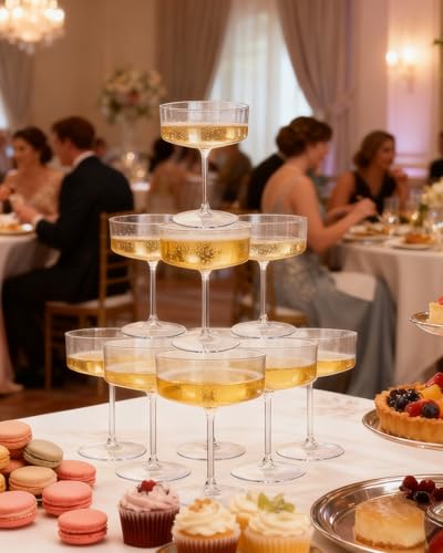 Ciaell 12 Pack Plastic Martini Glasses for Bars Parties | 10 oz Coupe Cocktail Cups, Heavy Duty Plastic, Cocktails Whiskey Margaritas Wine for Weddings Outdoor Gatherings Baby Showers - color: Basic Clear