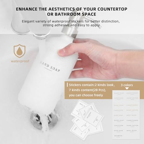 Glass Soap Dispenser - Dish Soap Dispenser for Kitchen and Hand Soap Dispenser Set, Bathroom Soap Dispenser with 304 Rust Proof Pump, Soap Dispenser for Kitchen with Tray, White Bottle/Silver Pump - color: White Bottle/Brushed Silver Pump + Tray + Funnel