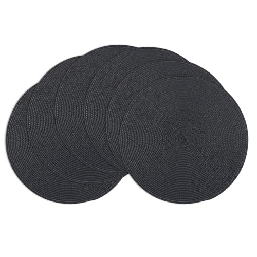 Winknowl Round Braided Placemats Set of 6 Washable Woven Heat Resistant Table Mats for Kitchen Dining Tables 15 inch Round Place Mats (Black,6pcs) - color: Black, size: 6pcs
