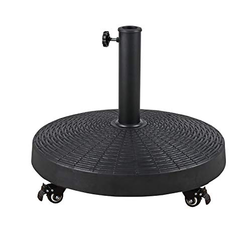 COBANA Patio Umbrella Base with Wheels, Resin Stand Weights, 52lbs, Black | Heavy-Duty, Suitable for Outdoor Market Umbrella - color: Black