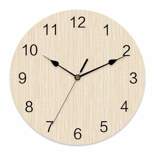 Creamy Ivory Round Wall Clocks 14 Inch Country Vintage Minimalist Solid Color Backdrop Silent Non-Ticking Battery Operated PVC Clock for Wall Home Decor Kitchen Living Room Bedroom Office - size: 14''x14''
