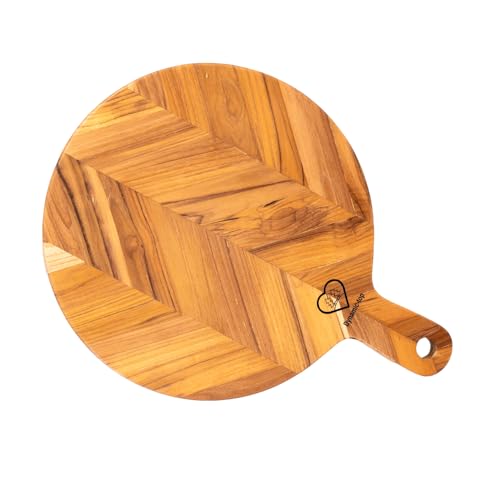 Teak Cutting Board 15.75x11.8x0.7" Round Wooden Cutting Board with Handle