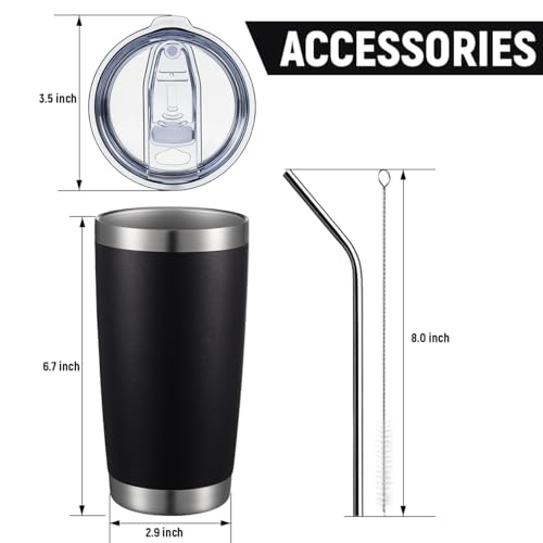 COMOOO 20oz Black Tumbler 4 Pack Stainless Steel Insulated Travel Mug with Lid and Straw Vacuum Double Wall Coffee Cup for Hot Beverage and Cold Drinks(Black, 4 Pack) - color: Black