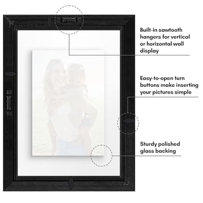 Americanflat 8.5x11 Floating Picture Frame with Polished Crystal-Clear Glass - Use as 5x7 Picture Frame or Display 4x6 Photo - Signature Float Collection - Photo Frames for Wall Display - Black