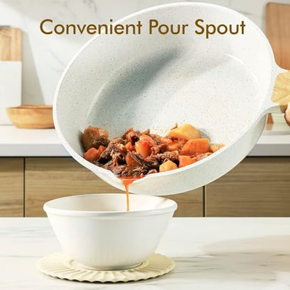 SENSARTE Nonstick Ceramic Cookware Set, 13-pcs Non-toxic Pots and Pans Set | Healthy Kitchen Cooking Set with Stay-Cool Handles, Silicone Tools and Pot Protectors, PFAS Free - color: White