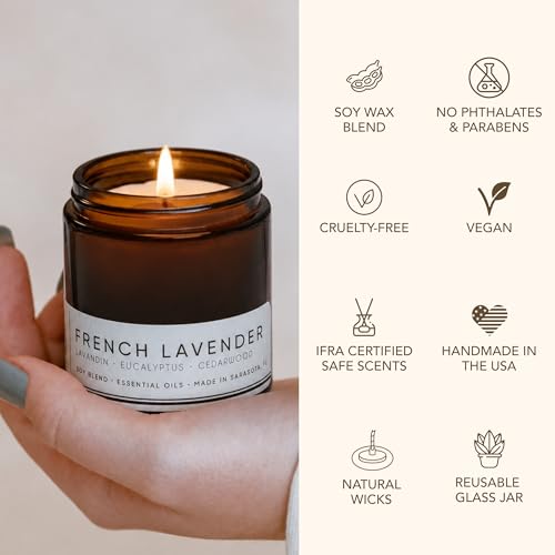 Floral Soy Candle Set - 3 Jasmine Scented Candles | 3.5 oz Each, 10.5 oz Total, Brown Glass Jars, Gold Tone Lids, Paraben Free, Phthalate Free, Aromatherapy Use