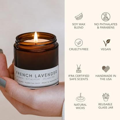 Floral Soy Candle Set - 3 Jasmine Scented Candles | 3.5 oz Each, 10.5 oz Total, Brown Glass Jars, Gold Tone Lids, Paraben Free, Phthalate Free, Aromatherapy Use