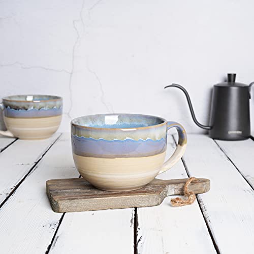 Ceramic Jumbo Coffee Mug Set of 2, 23 Oz, Large Mug Soup Bowls with Handles, Dishwasher and Microwave Safe (Blue) - color: Blue