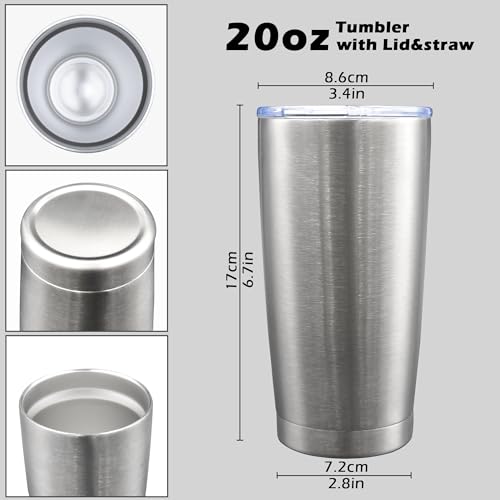 AIANJI 20oz Tumbler with Lid Stainless Steel Tumblers Insulated Mug SS 12P - color: Stainless Steel