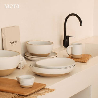 MORA Mega and Giant Serving Dishes Set of 2, 16 inch and 14 inch Ceramic Pottery Oval Platters - Microwave, Oven and Dishwasher Safe - Oat - color: Oat, size: Mega & Giant