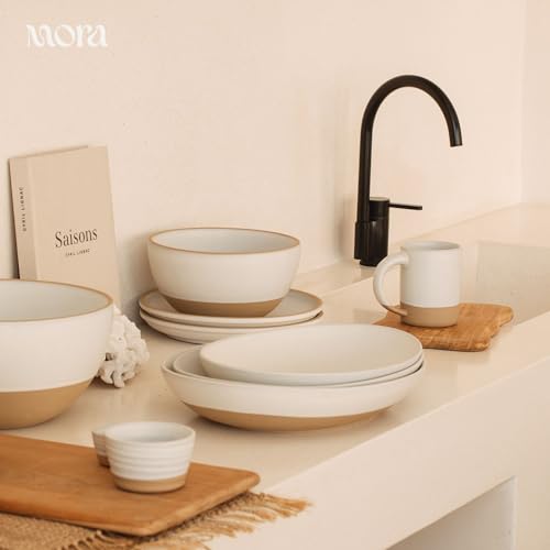 MORA Medium Mugs Set of 4, 16oz Ceramic Pottery Latte Mugs/Coffee Cups - Microwave and Dishwasher Safe - Oat - color: Oat
